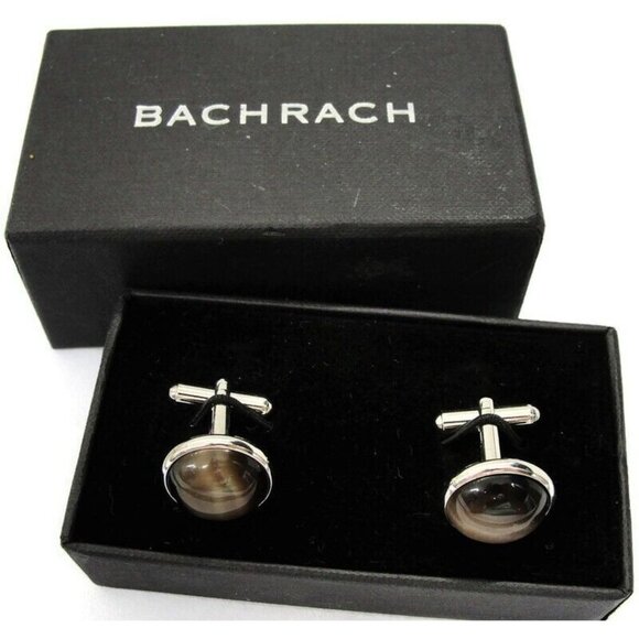 BachRach Silver Tone Cufflinks Round In Original Box - Picture 1 of 16